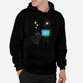 Mid Century Modern Retro Atomic Funny Cat With Fish Tv Hoodie - Seseable