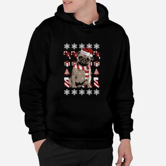 Mops Weihnachtstshirt mit Schneeflocken & Zuckerstangen Hoodie - Seseable