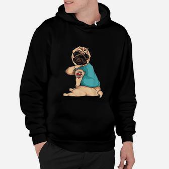 Mothers Day Gift Funny Dog Pug I Love Mom Tattoo Hoodie - Seseable