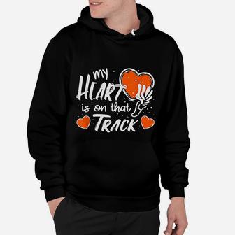 My Heart Is On That Track And Field Mom Hoodie - Seseable
