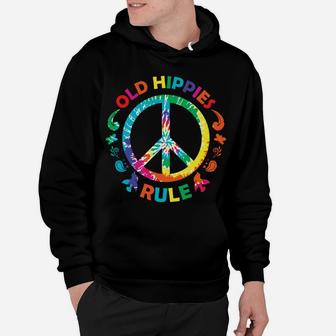 Old Hippies Rule Tie Dye Peace Sign Vinatge Hippie Hoodie - Seseable