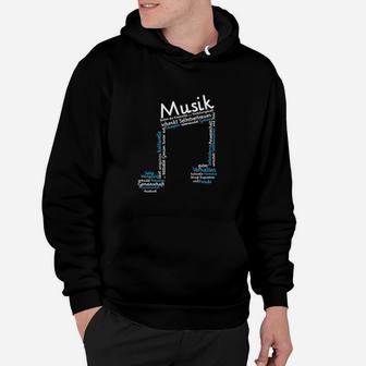 Optimized Musiknoten und Text Grafik Hoodie Schwarz, Kreatives Musikliebhaber Tee - Seseable