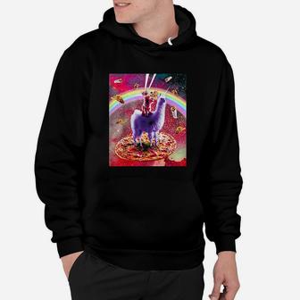 Outer Space Cat Riding On Llama Hoodie - Seseable