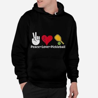Paddleball Sports Mom Dad Retirement Peace Love Pickleball Hoodie - Seseable