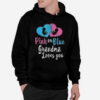 Pink And Blue Grandma Loves You Gender Reveal Baby Shower Hoodie - Seseable