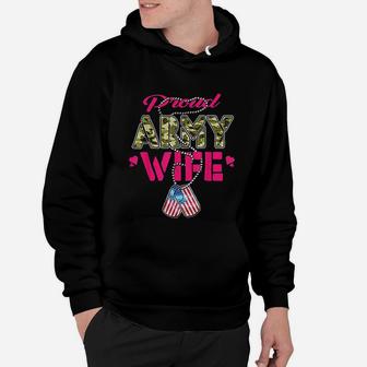 Proud Army Wife Camo Us Flag Dog Tags Military Spouse Gift Hoodie - Seseable