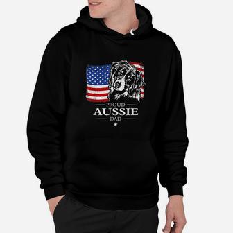 Proud Aussie Shepherd Dad American Flag Patriotic Dog Gift Hoodie - Seseable