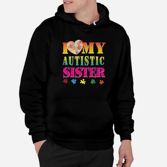 Puzzle Heart I Love My Autistic Sister Vintage Retro Hoodie - Seseable