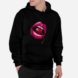 Rainbow Lips With A Cherry In The Mouth 80s Hoodie - Seseable