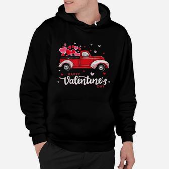 Red Truck With Hearts Happy Valentine's Day Gifts For Women Hoodie - Seseable