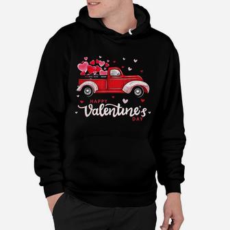 Red Truck With Hearts Happy Valentines Day Hoodie - Seseable