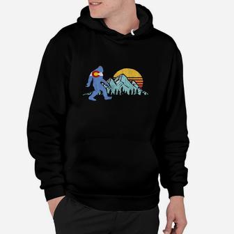 Retro Bigfoot Sun And Mountain State Flag Of Colorado Hoodie - Seseable