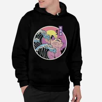 Retro Great Wave Japanese Cat Gift Hoodie - Seseable