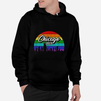 Retro Style Rainbow Sunset Souvenir 2019 Chicago Gay Pride Hoodie - Seseable
