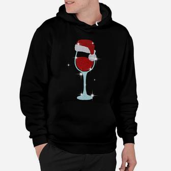 Santa Hat Red Wine Glass With Diamonds Christmas Hoodie - Seseable