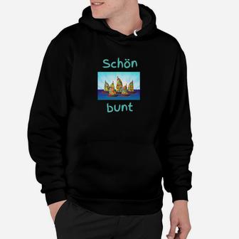 Schwarz Hoodie Buntes Schloss-Design & 'Schön Bunt' Schriftzug - Seseable