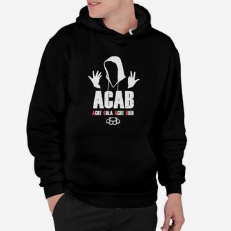 Schwarzes ACAB-Hoodie mit Handzeichen-Design, Streetwear für Proteste - Seseable