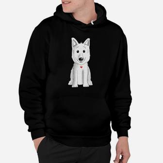 Schwarzes Cartoon-Hund Hoodie mit Rotem Halsband, Lustiges Tee - Seseable