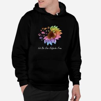 Schwarzes Hoodie mit Ich Bin Eine Einfache Frau Blumenmotiv - Seseable
