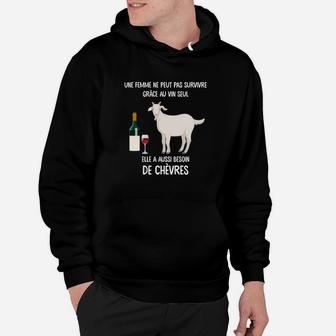 Schwarzes Hoodie mit Ziegen und Wein Spruch, Lustiges Bauernhof-Motiv - Seseable