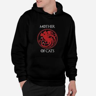 Schwarzes Mother of Cats Hoodie mit rotem Katzenemblem, Liebhaber von Katzen - Seseable