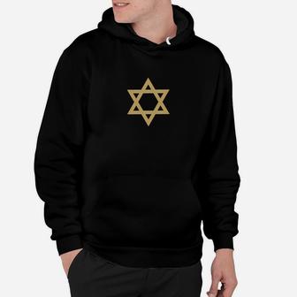 Schwarzes Unisex Hoodie mit Goldenem Davidstern-Design, Jüdische Symbolik - Seseable