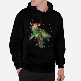 Sea Turtle Christmas Lights Funny Santa Hat Merry Christmas Hoodie - Seseable