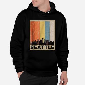 Seattle City Skyline Retro Vintage Hoodie - Seseable