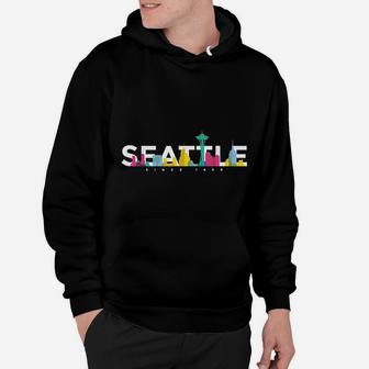 Seattle Skyline Retro Vintage Washington Hoodie - Seseable