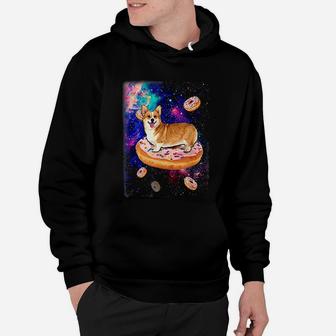 Space Corgi Riding Donuts In Galaxy Funny Corgi Hoodie - Seseable