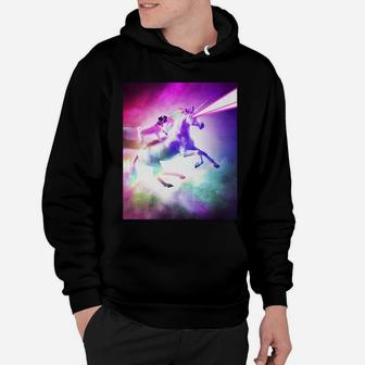 Space Pug On Flying Rainbow Unicorn With Laser Eyes Hoodie | Seseable UK