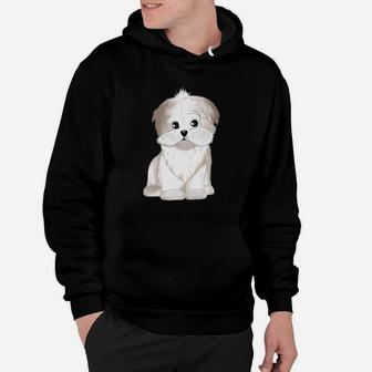 Süßes Shih Tzu Cartoon Hoodie Unisex in Schwarz, Hunde-Design Tee - Seseable