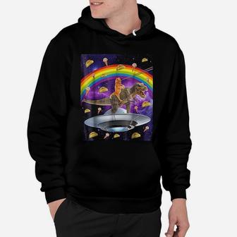 Taco Kitty Rainbow Laser Eye T Rex Riding Space Cat Hoodie - Seseable