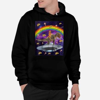 Taco Kitty Rainbow Laser Eye T-rex Riding Space Cat Hoodie - Seseable