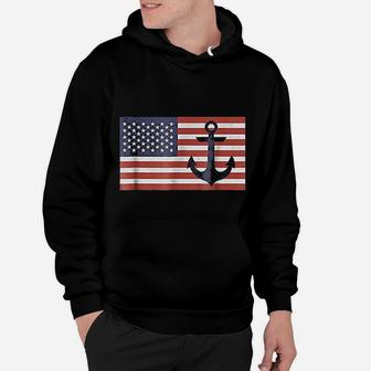 Usa American Flag Nautical Blue Anchor Patriotic Hoodie - Seseable