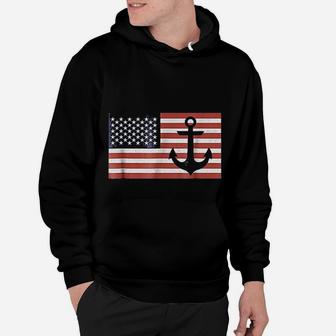 Usa American Flag Nautical Blue Anchor Patriotic Hoodie - Seseable