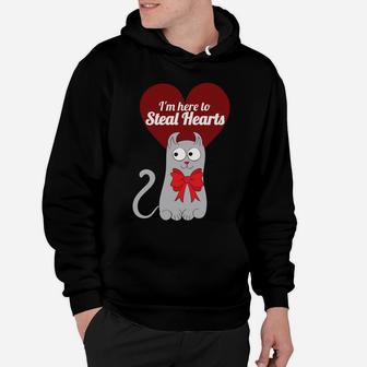 Valentines Cat Lover Heart Red Stealing Hearts Gift Hoodie - Seseable