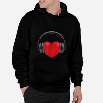 Valentines Day Heart Music Love Hip Hop Headphones Gift Hoodie - Seseable