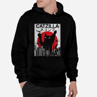 Vintage Catzilla Japanese Sunset Style Cat Lovers Hoodie - Seseable