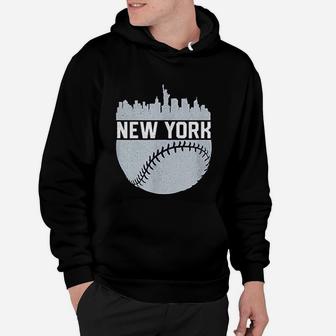 Vintage Downtown New York City Skyline Baseball Hoodie - Seseable