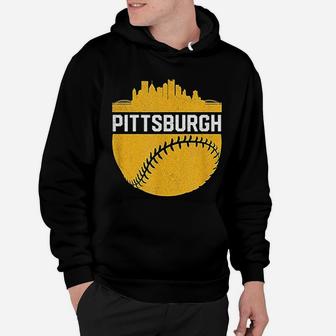 Vintage Downtown Pittsburgh Pa Skyline Baseball Hoodie - Seseable