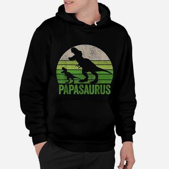 Vintage Papasaurus Dad Apparel Funny Papa Two Dinosaurs Hoodie - Seseable