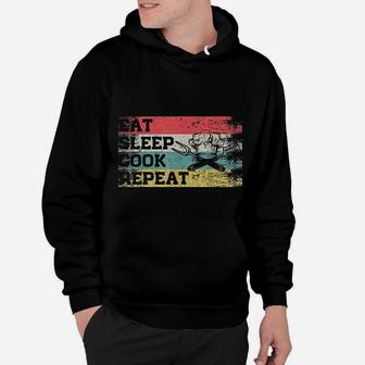 Vintage Retro Eat Sleep Cook Repeat Hoodie - Seseable