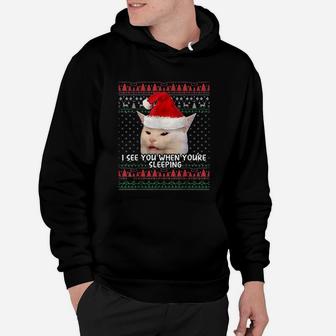 Woman Yelling At A Cat Ugly Christmas Hoodie - Seseable