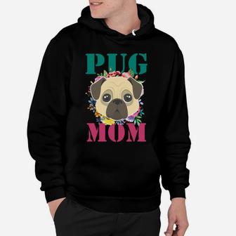 Womens Floral Pug Mom Puppy Pet Lover Hoodie - Seseable
