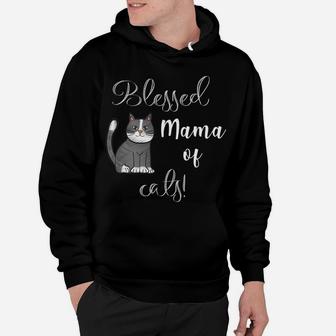 Womens Womens Blessed Mama Of Cats Cute Funny Hoodie - Seseable