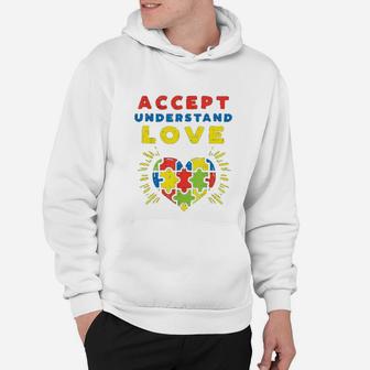 Accept Understand Love Puzzle Heart Awareness Mom Dad Hoodie - Seseable