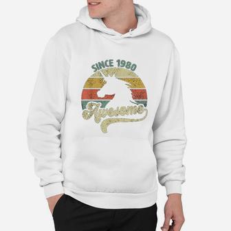Awesome Since 1980 Retro Unicorn Birthday Gift Vintage Hoodie - Seseable