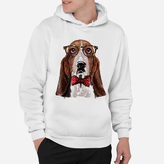 Basset Hound Dog In Classic Eyeglass And Bow Tie Hoodie - Seseable