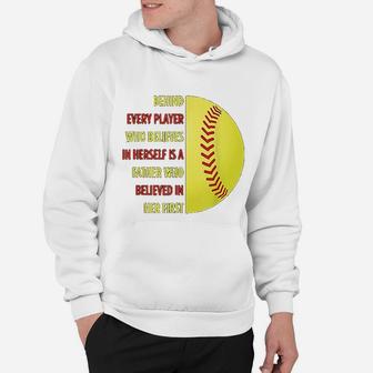 Behind Every Player Is A Father Softball Gift Dad Softball Hoodie - Seseable